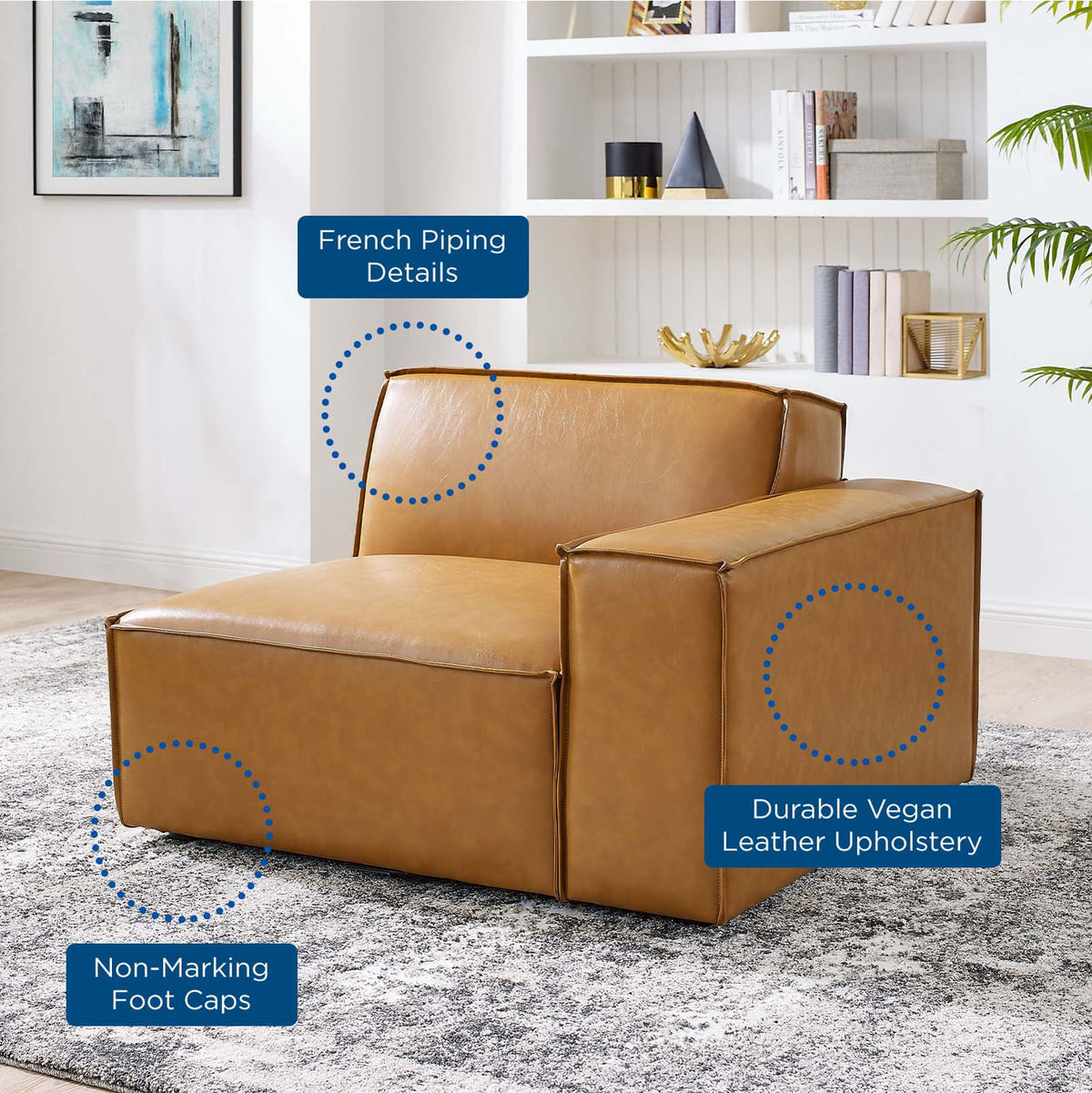 Tan Vegan Leather Left-Arm Sectional Sofa Chair E624398