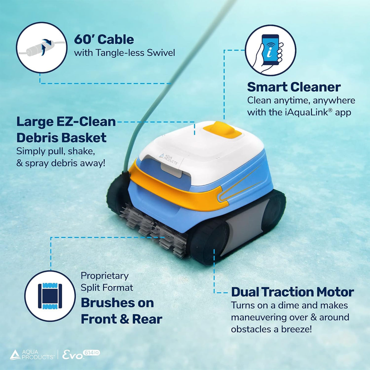 Robotic Pool Cleaner with 60ft Swivel Cable C636