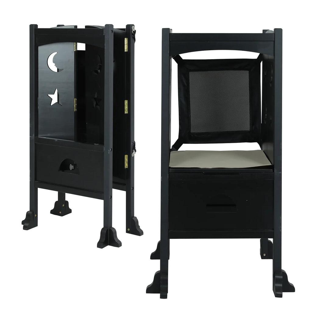 Wooden Folding Toddler Kitchen Step Stool, Black P92155