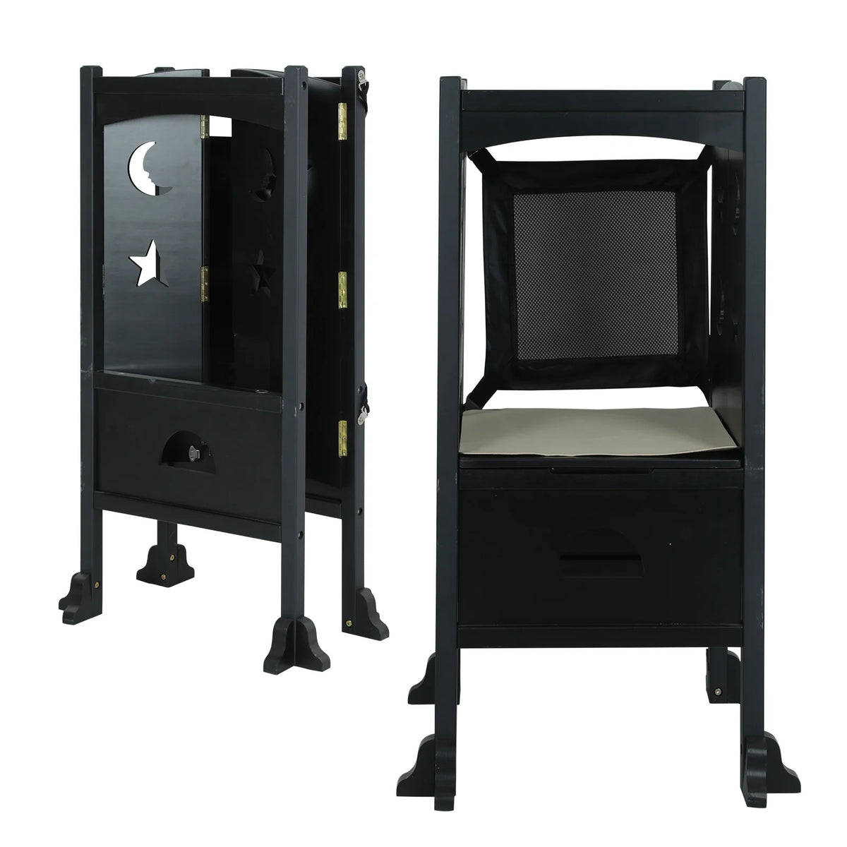 Wooden Folding Toddler Kitchen Step Stool, Black P92155