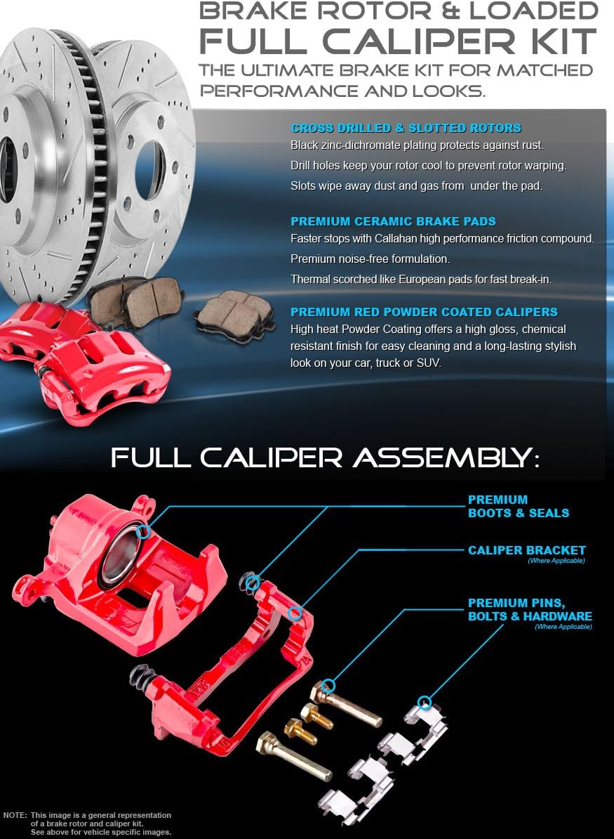 Powder Coated Red Calipers Drilled Slotted Rotors Ceramic Pads E500
