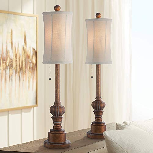 Set of 2 28" Tall Cream Fabric Bell Shade Buffet Table Lamps M951