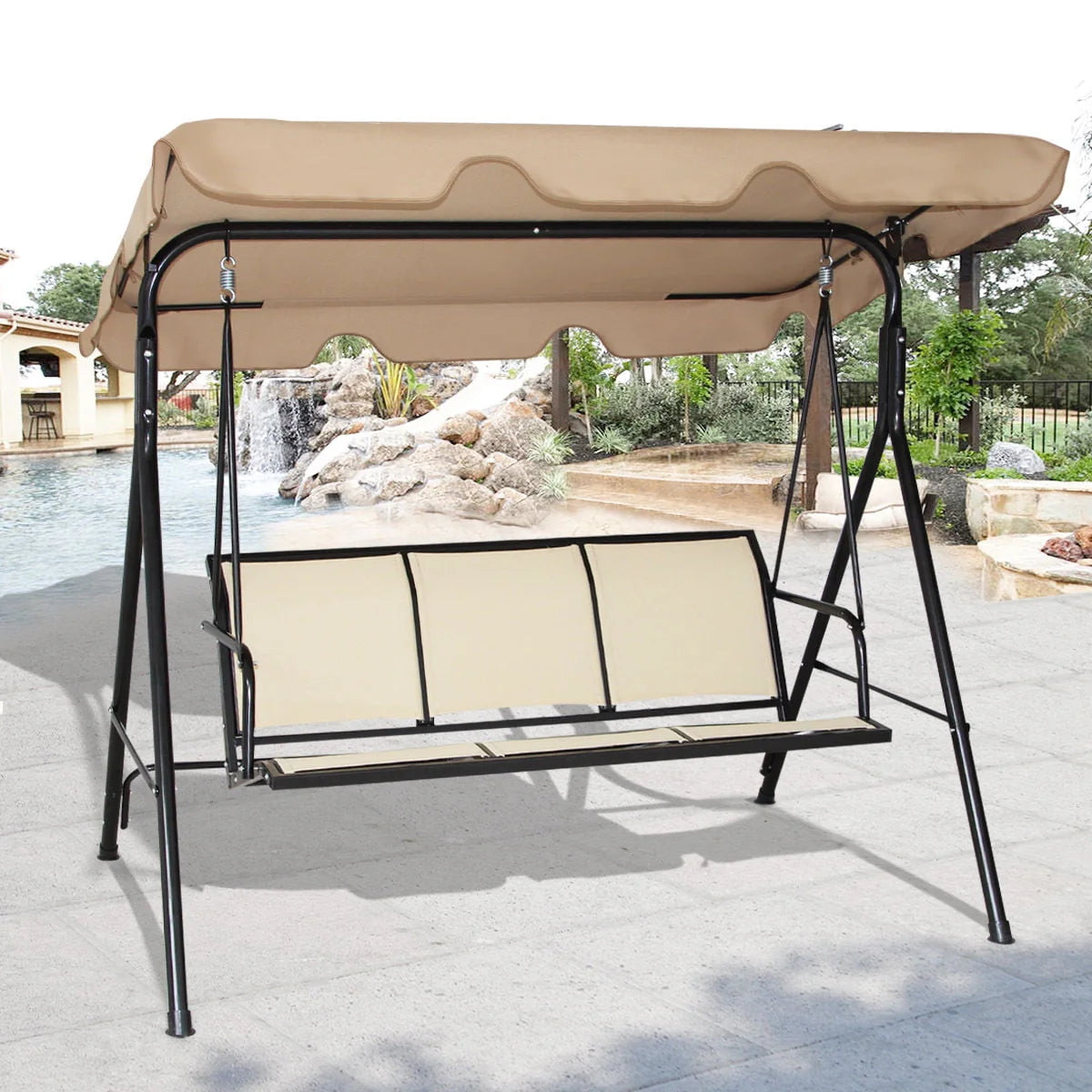 Beige 3 Person Steel Patio Swing A444