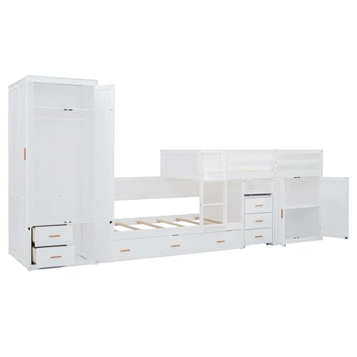 White Twin Over Twin Wood Bunk Bed with Trundle Q2516