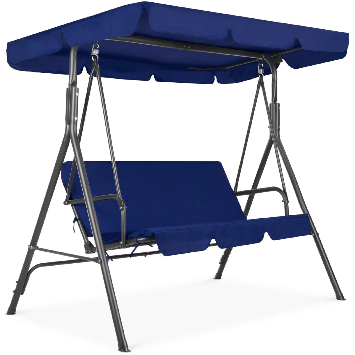 2-Person Convertible Canopy Swing Glider Lounge Chair with Removable Cushions Blue S776
