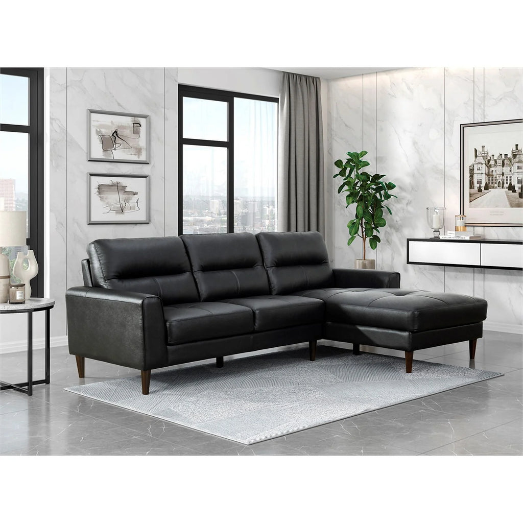 Black 2-Piece Leather Match Sectional with Right Chaise J5585