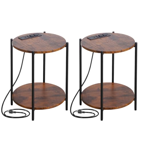2 Tier Round Folding Side Table with Removable Tray L685