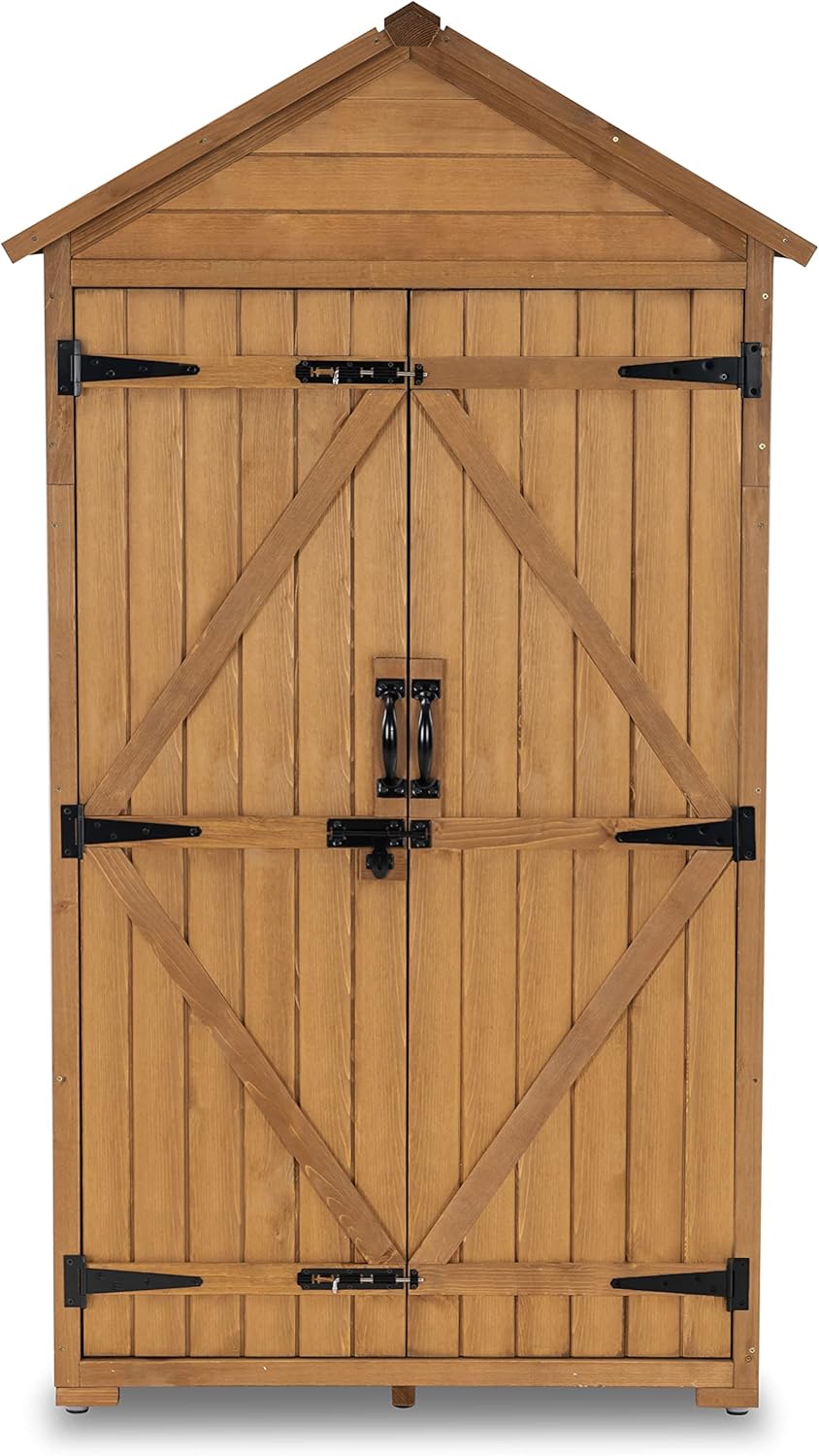 Outdoor Wood Storage Cabinet with Shelves and Latch R704741