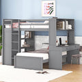 Twin Size Loft Bed with Built-in Desk & Wardrobes, Wood Bedframe with 4 Drawers & 4 Shelves, Gray A47920