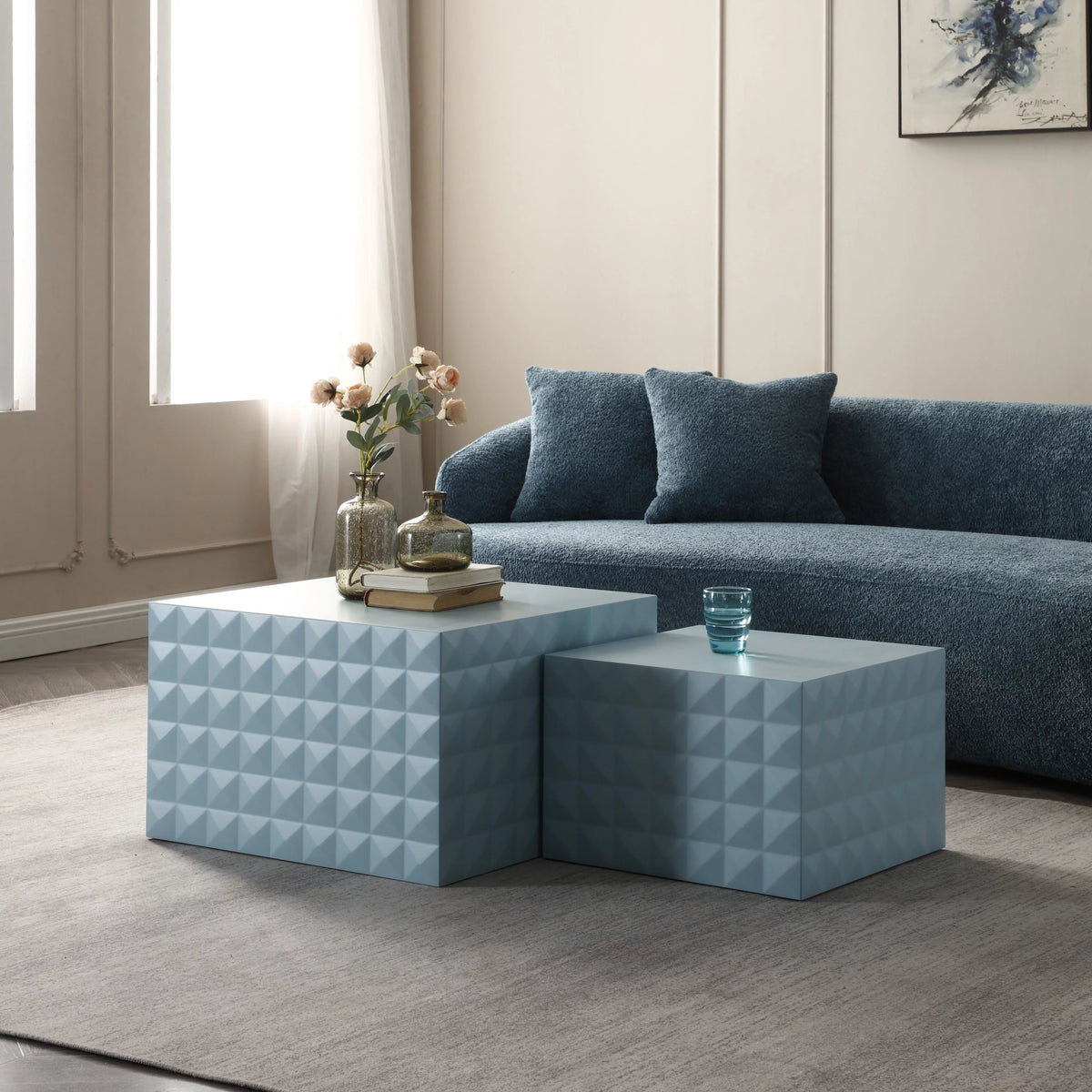 Blue Set of 2 Square Nesting Coffee Table B59904