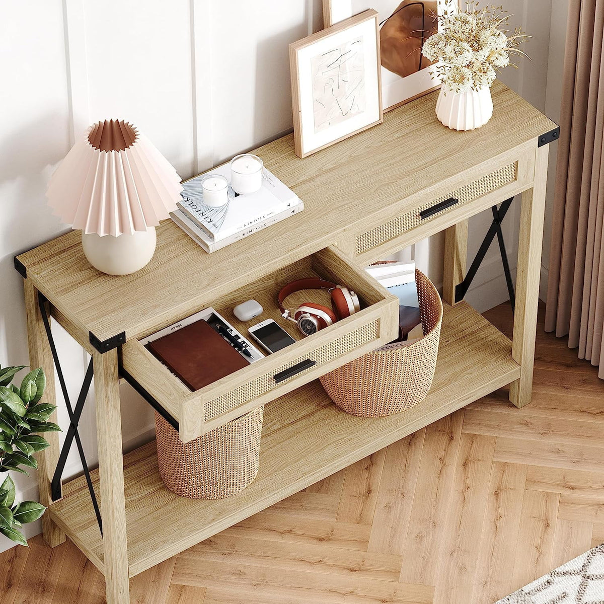 43" Console Table with Rattan Drawers N2943