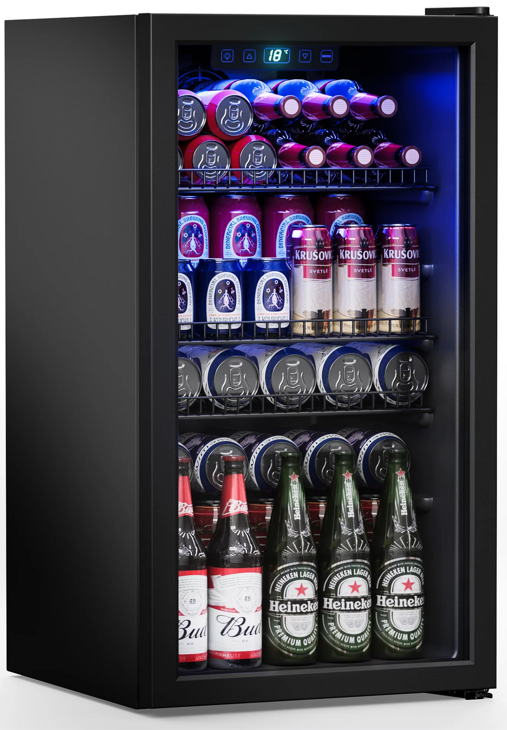 100 Can Beverage Refrigerator Cooler 2.47 Cu.ft Mini Fridge with Glass Door & Adjustable Shelves Y983
