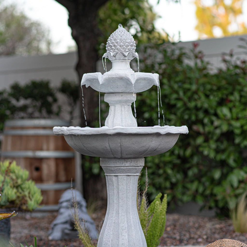 White 2-Tier Solar Water Fountain W4856