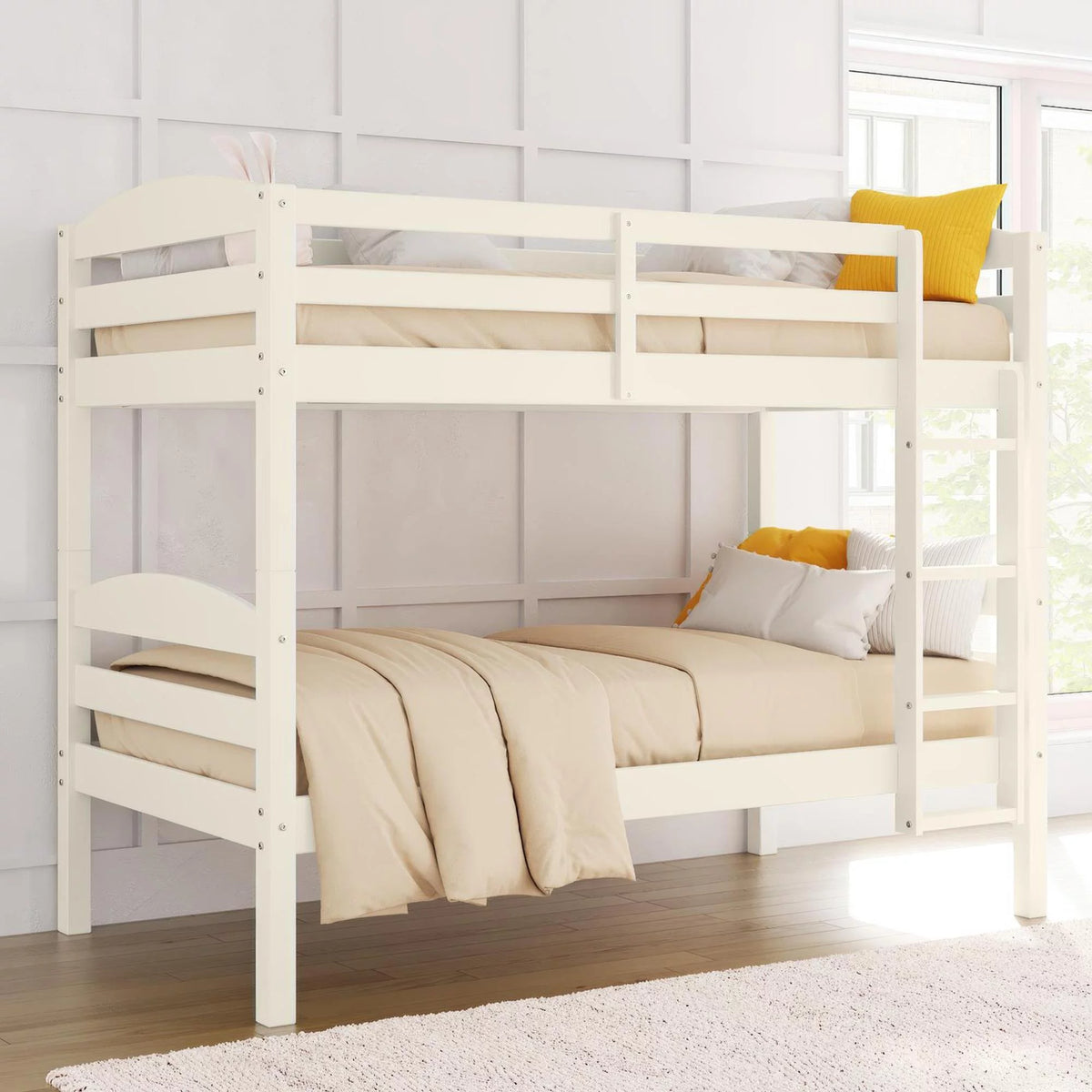 White Solid Wood Twin-over-Twin Convertible Bunk Bed G3640