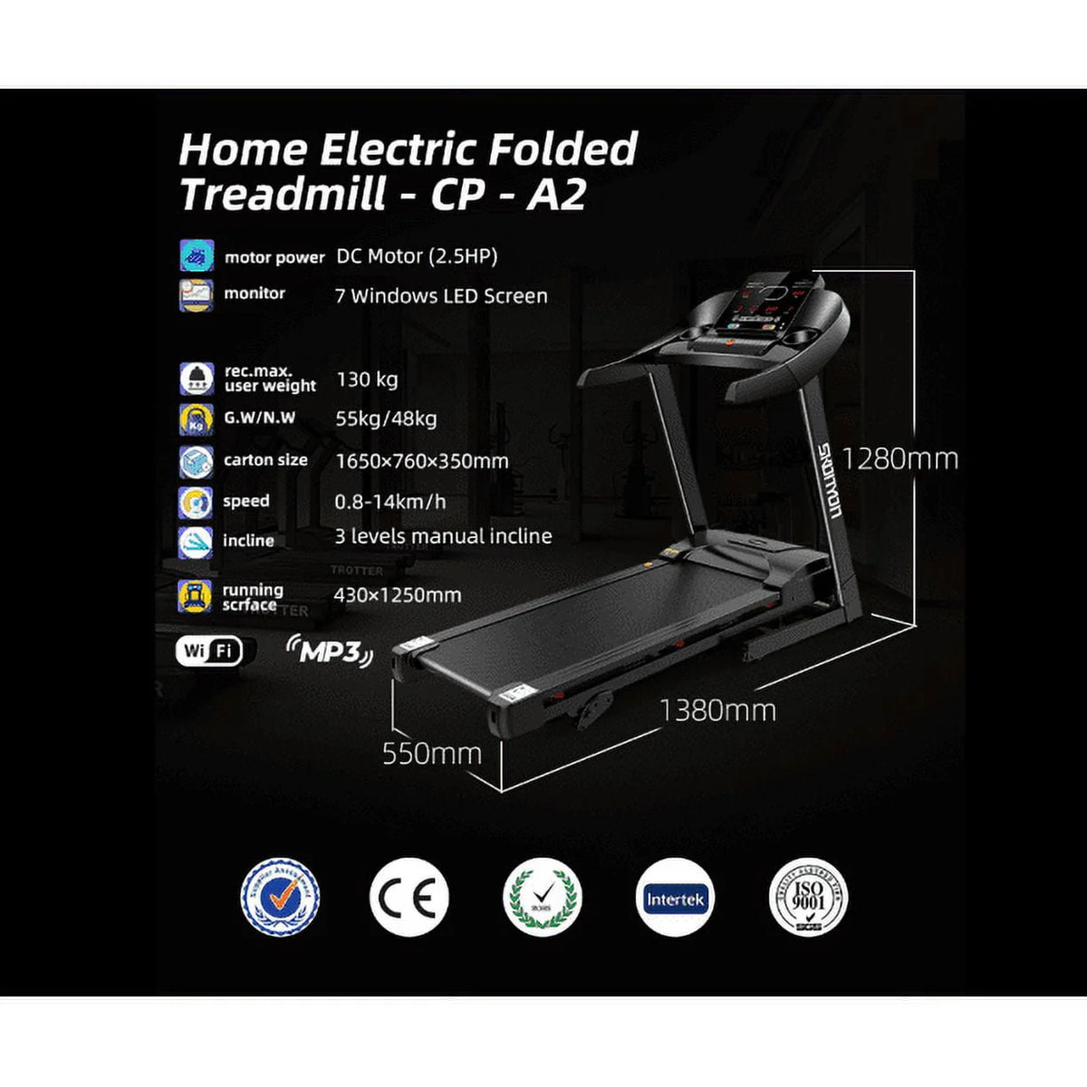 Folding Electric Treadmill 280 LBS Weight Capacity O8646