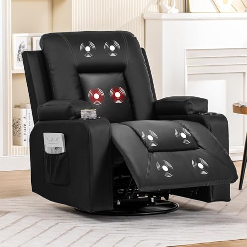 Black Swivel Rocker Recliner Chair with Cup Holders X651