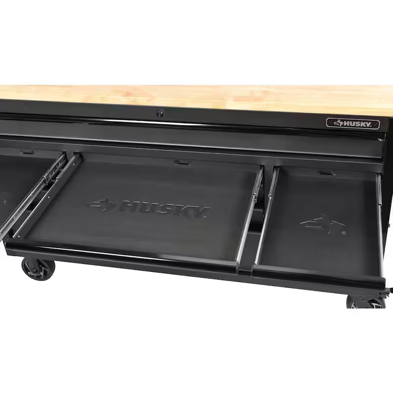 Heavy Duty 15-Drawer Mobile Workbench Tool Chest with Solid Wood Top in Matte Black C2405