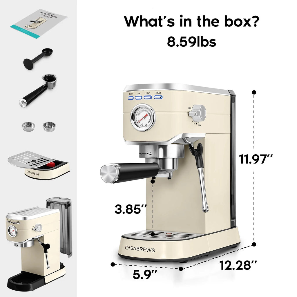 20 Bar Espresso Machine with Milk Frother Steam Wand, Stainless Steel F29421