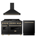 48 In. Dual Fuel Range, Range Hood and Dishwasher in Black Stainless Steel H319