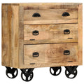 Mango Wood Side Table with Storage Drawers and Wheels W59941