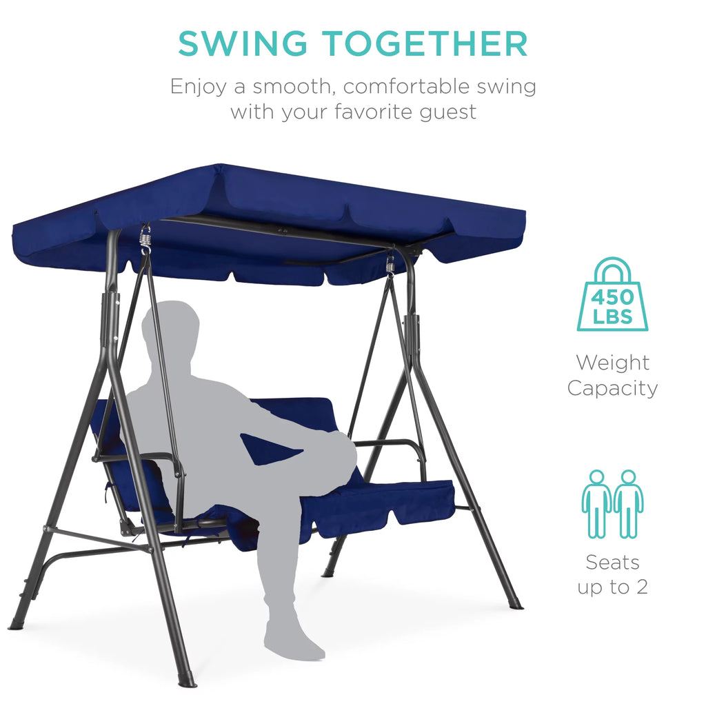 2-Person Convertible Canopy Swing Glider Lounge Chair with Removable Cushions Blue S776