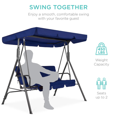 2-Person Convertible Canopy Swing Glider Lounge Chair with Removable Cushions Blue S776
