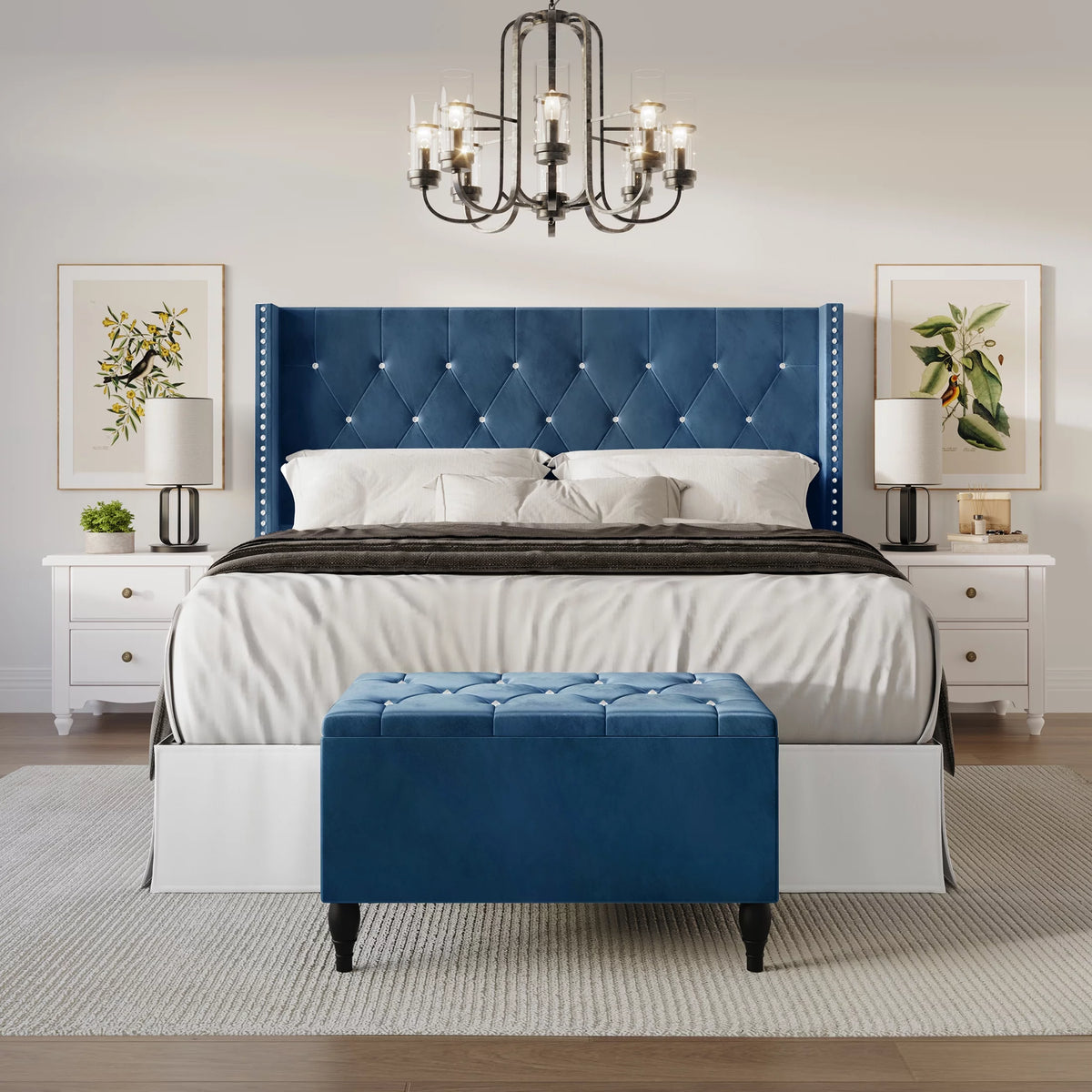 Black Velvet Upholstered Storage Bench Bed A46761