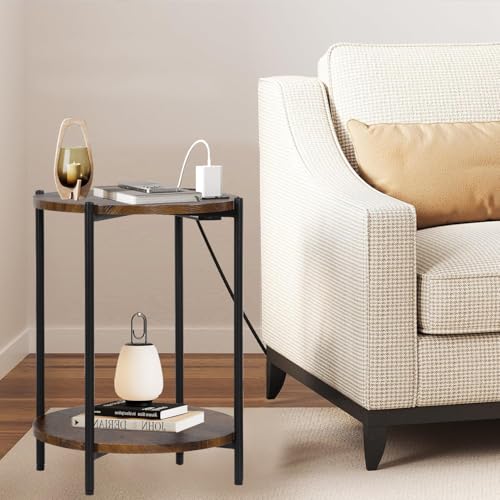 2 Tier Round Folding Side Table with Removable Tray L685
