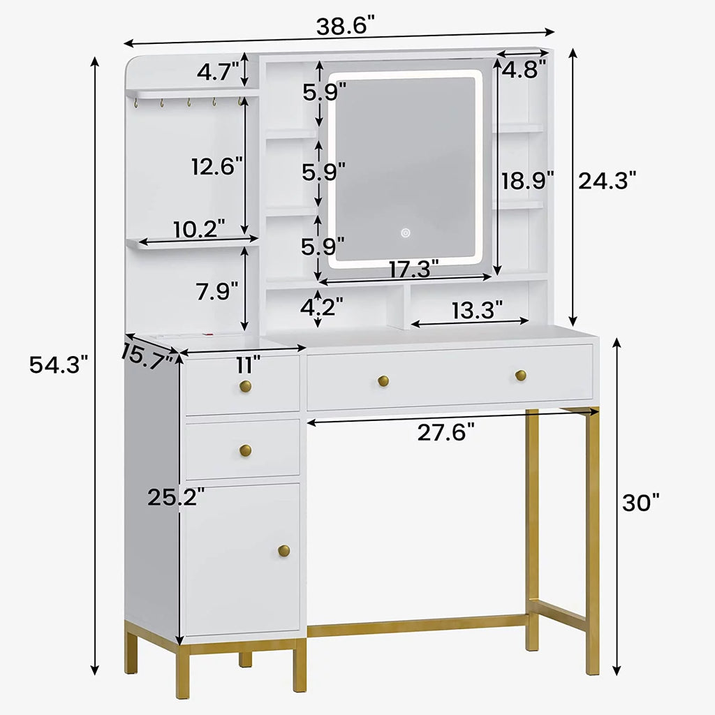 White Vanity Table with Charging Station U753805