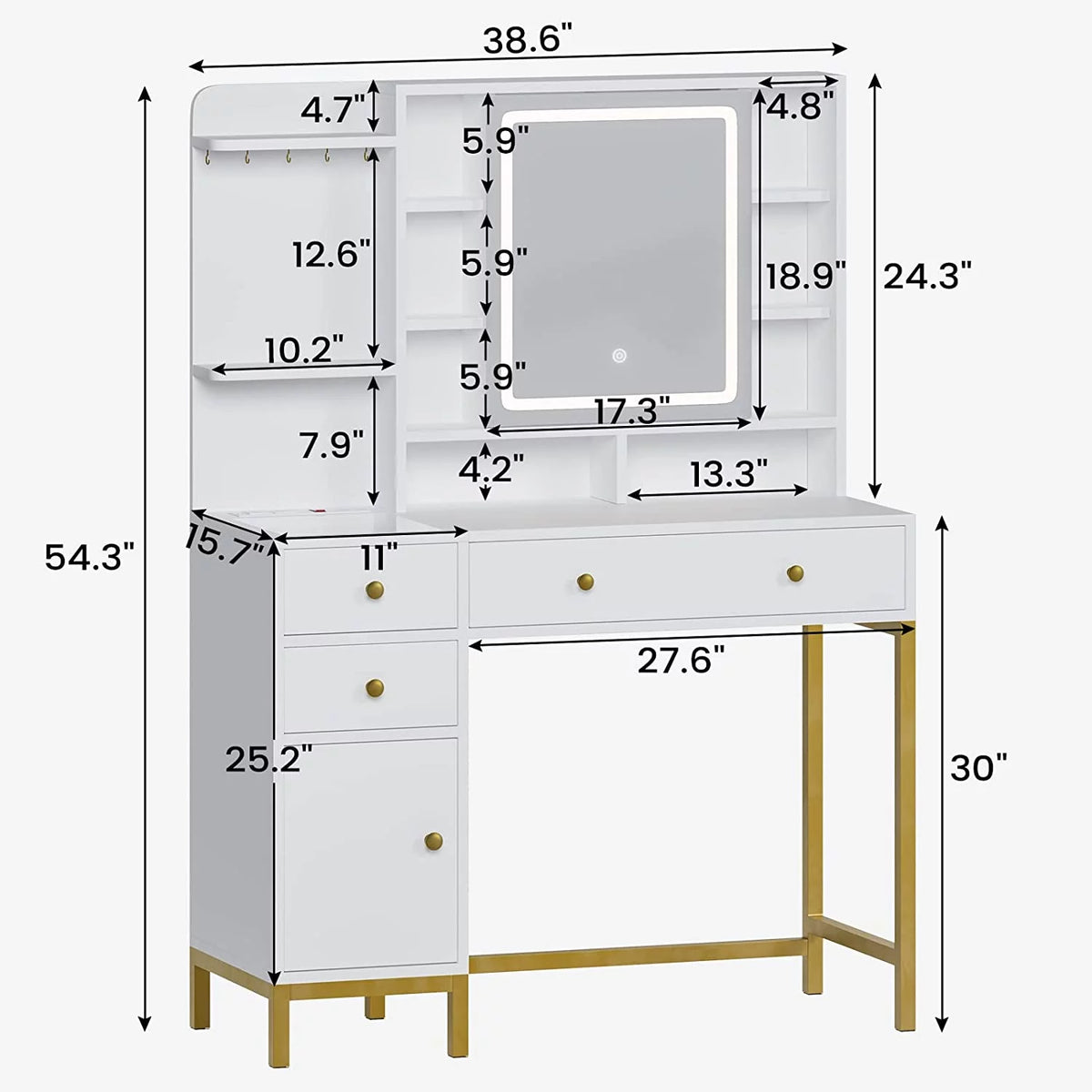 White Vanity Table with Charging Station U753805