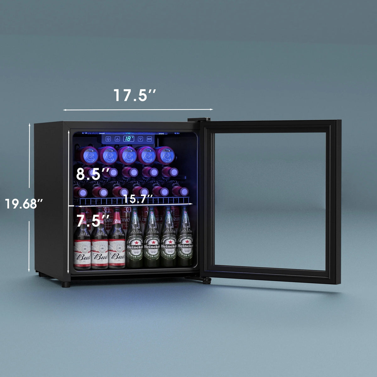 100 Can Beverage Refrigerator Cooler 2.47 Cu.ft Mini Fridge with Glass Door & Adjustable Shelves Y983