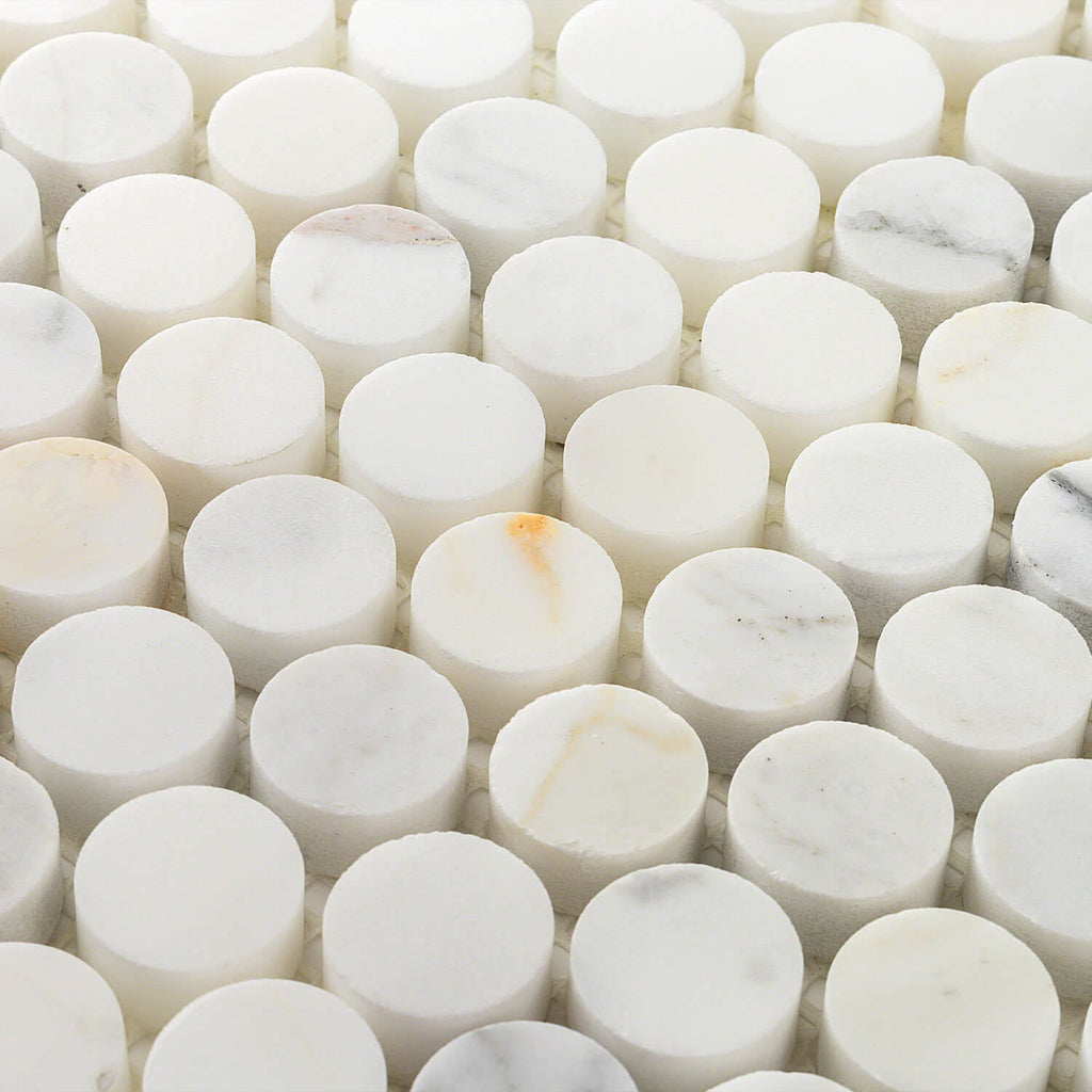 Calacatta Penny Rounds Polished Marble Tile W5995