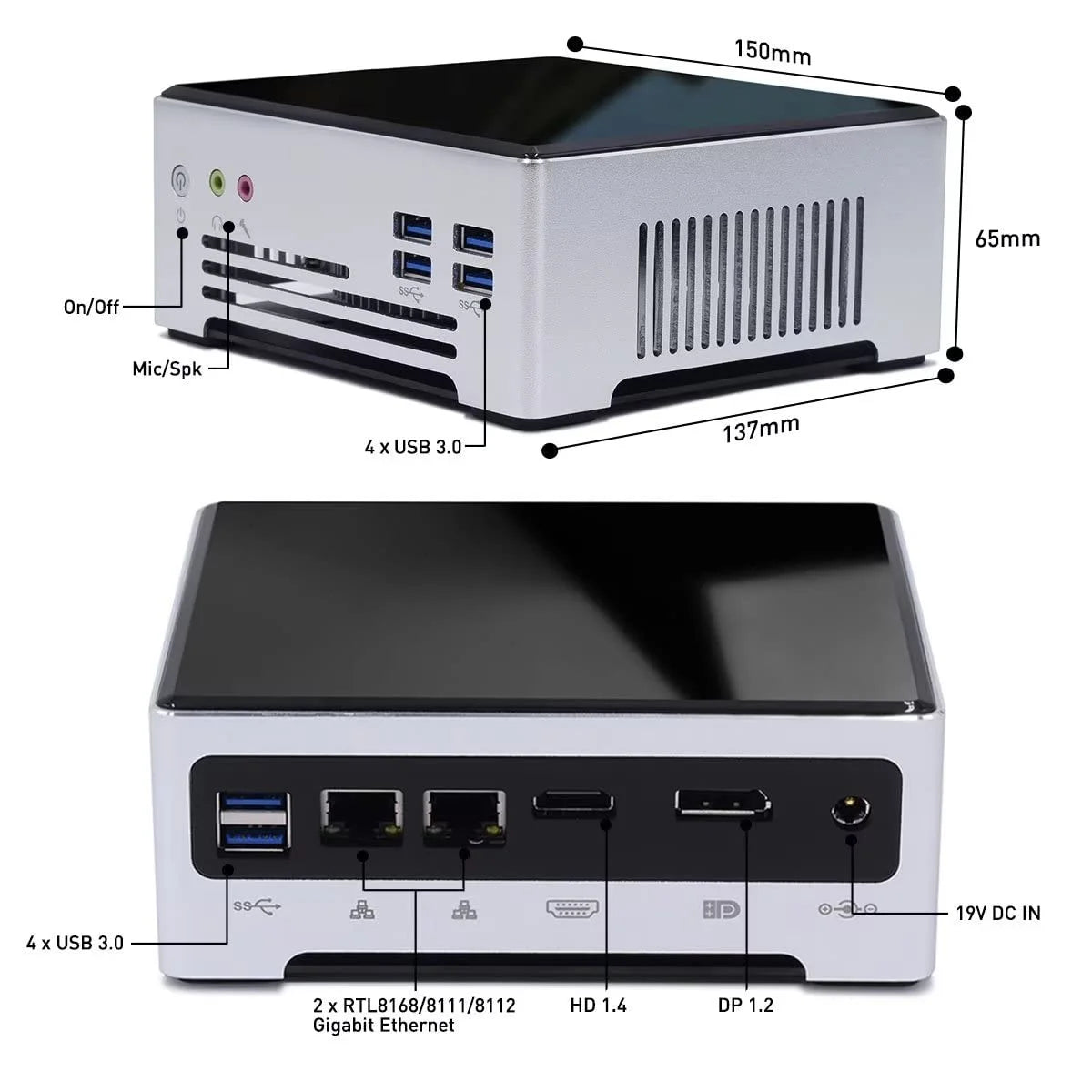 Mini PC Desktop DDR4 Octa Core i9 64GB RAM 1TB SSD Windows 11 Pro Y586