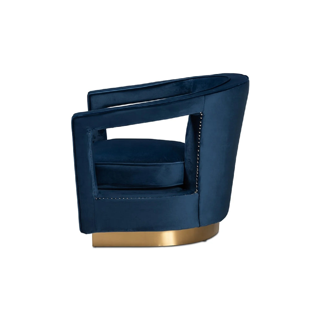 Navy Blue Velvet Fabric Upholstered Gold Finished Metal Armchair R24604