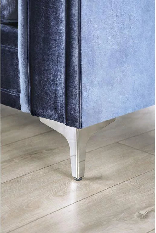 Satin Blue & Silver Microfiber Loveseat Z262