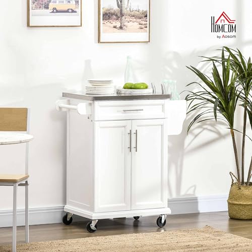 Black Rolling Kitchen Cart with Stainless Steel Countertop W834841
