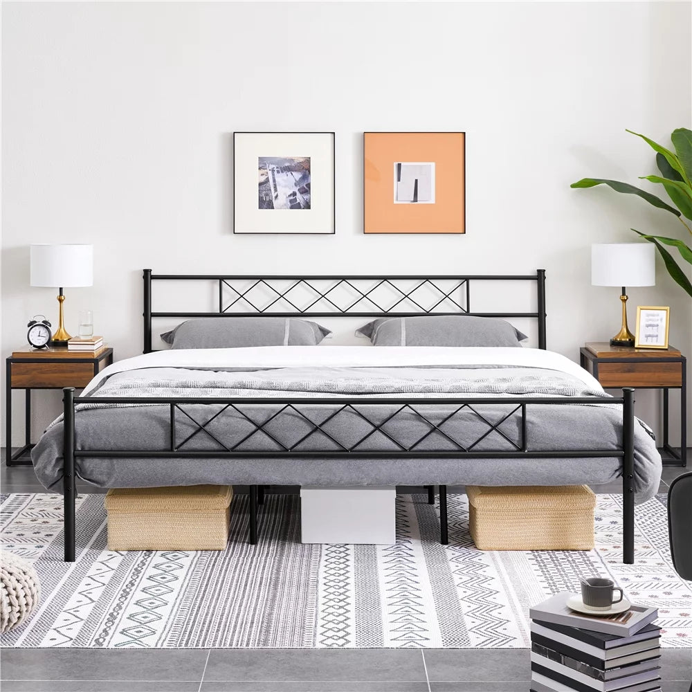 King Metal Slatted Bed Frame with Headboard & Footboard T20352