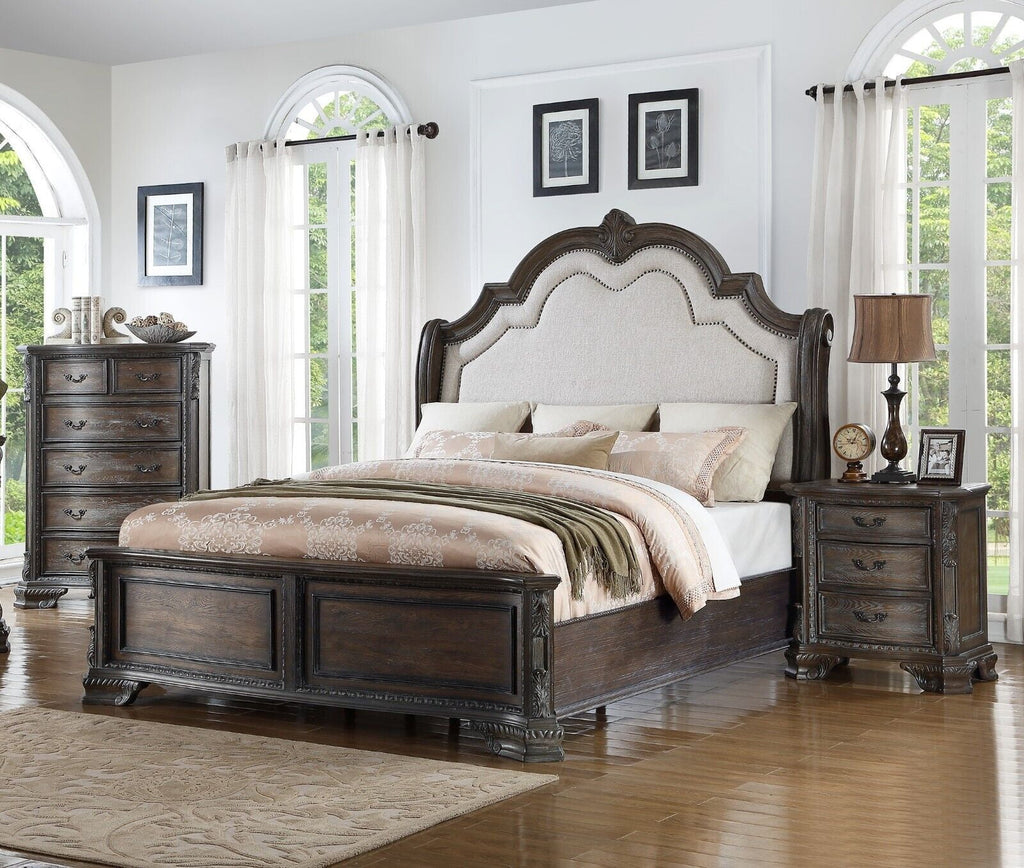 King Size 3Pc Bed Chest Nightstand Set O19647
