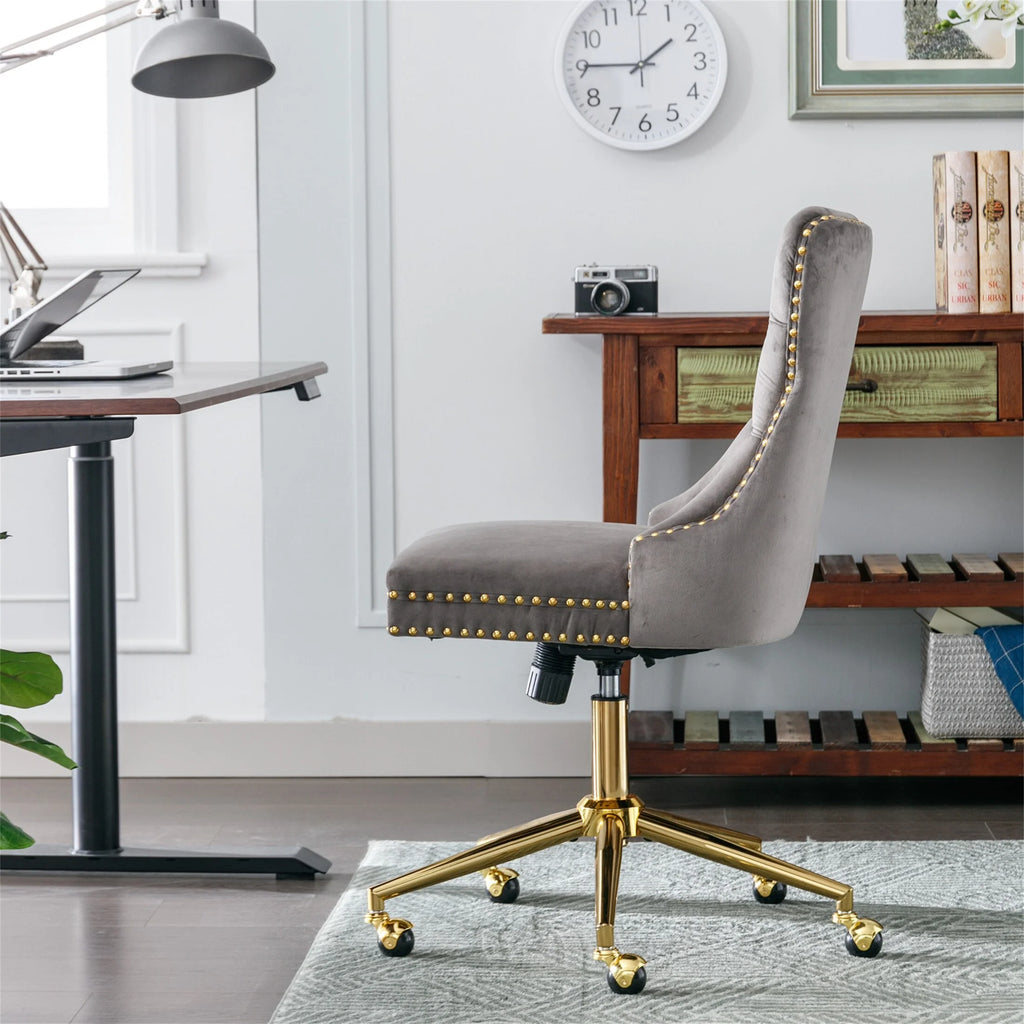 Grey Velvet Adjustable Home Office Chair W33253