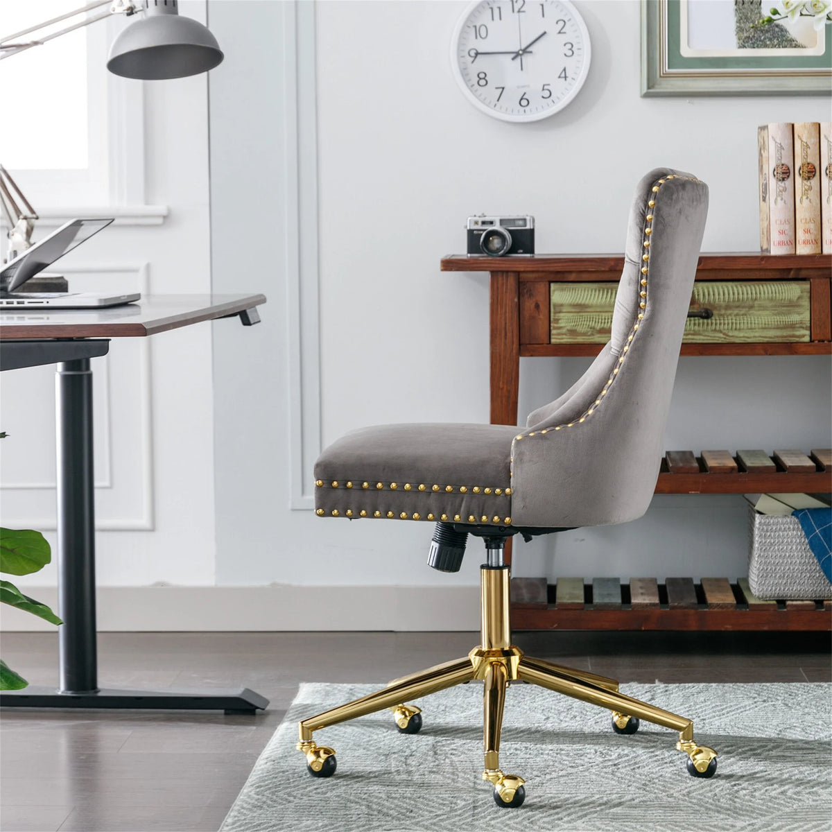 Grey Velvet Adjustable Home Office Chair W33253