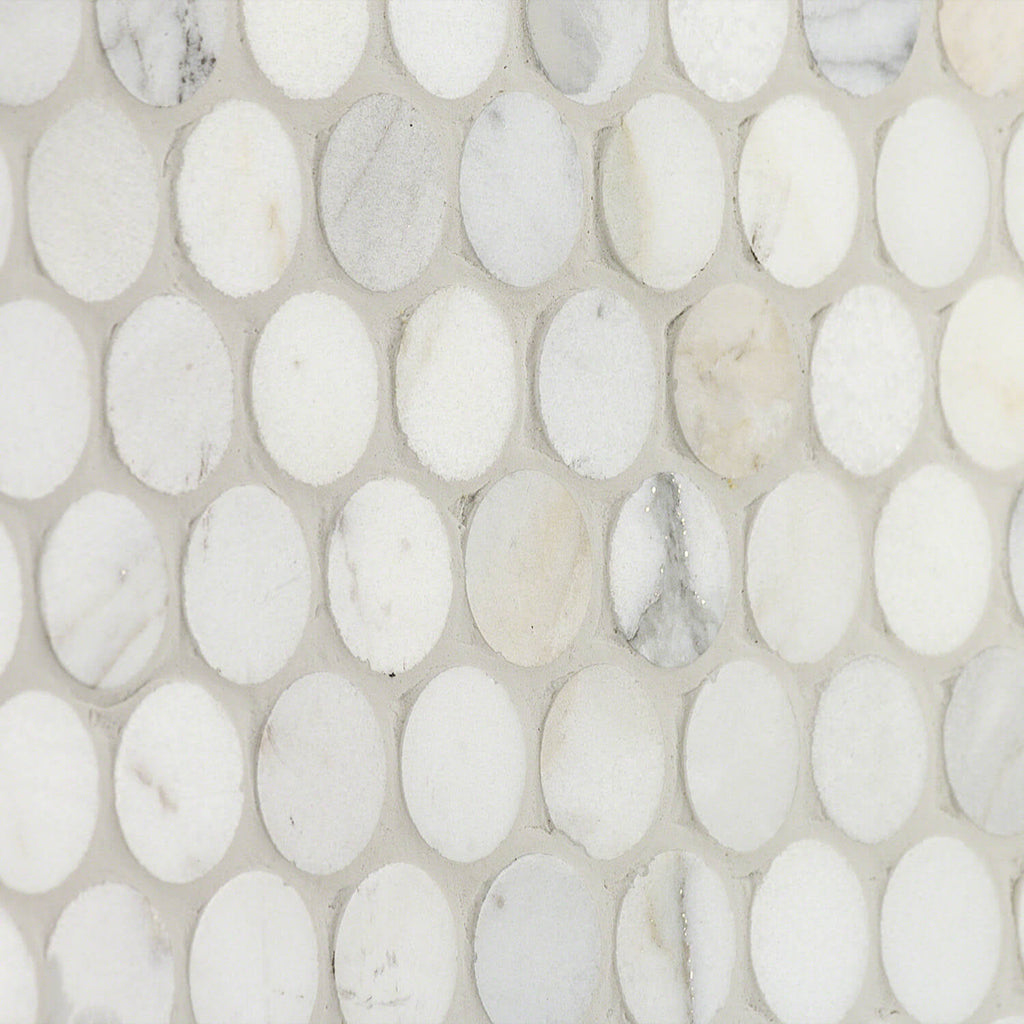 Calacatta Penny Rounds Polished Marble Tile W5995