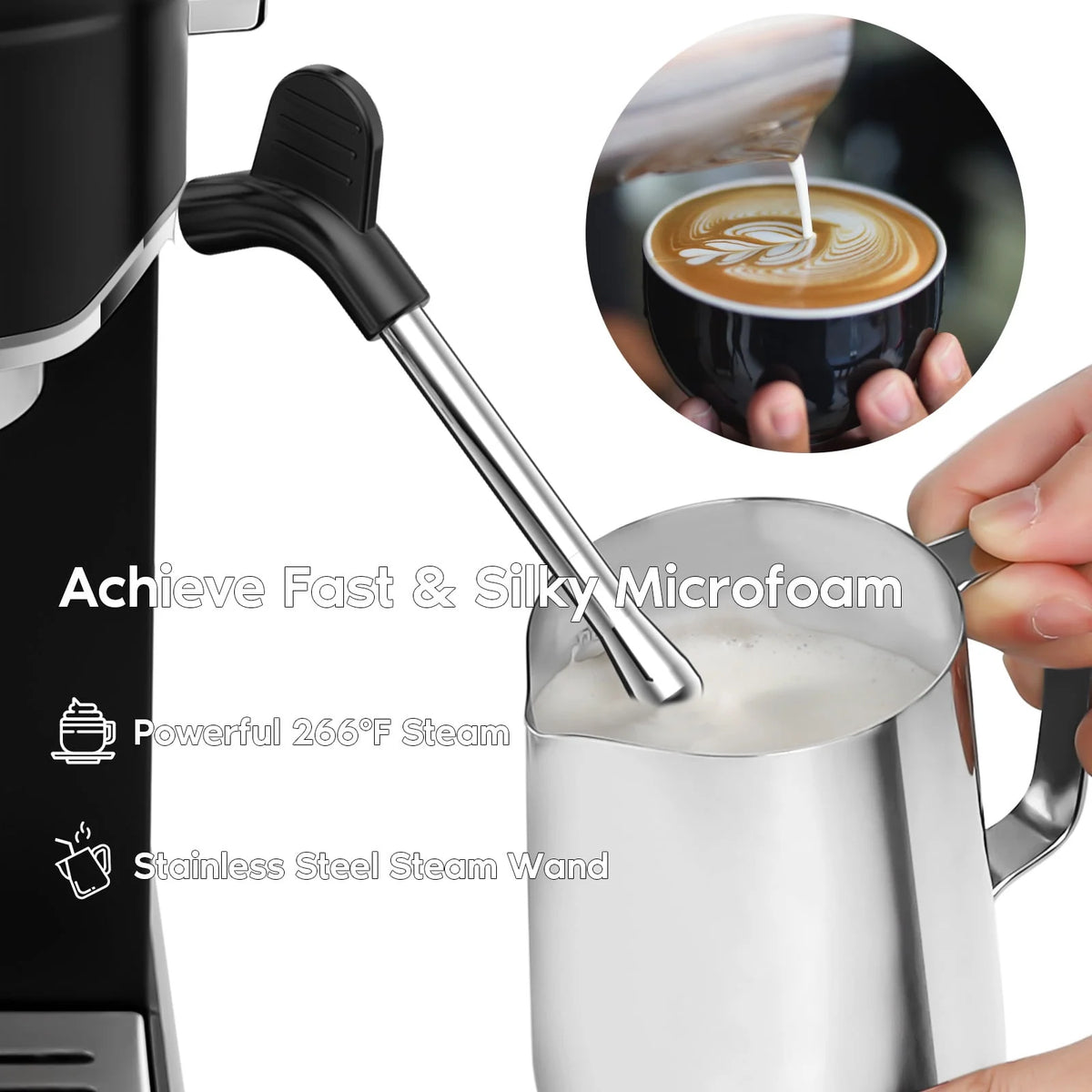 20 Bar Espresso Machine with Milk Frother Steam Wand, Stainless Steel F29421