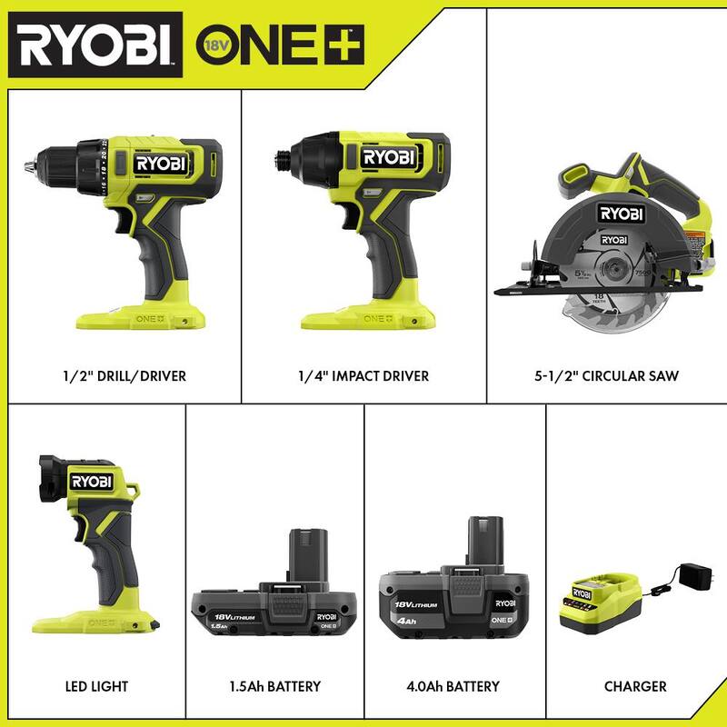 18V Cordless 4-Tool Combo Kit with Battery, Charger, and 70-Piece Impact Driving Set G654040