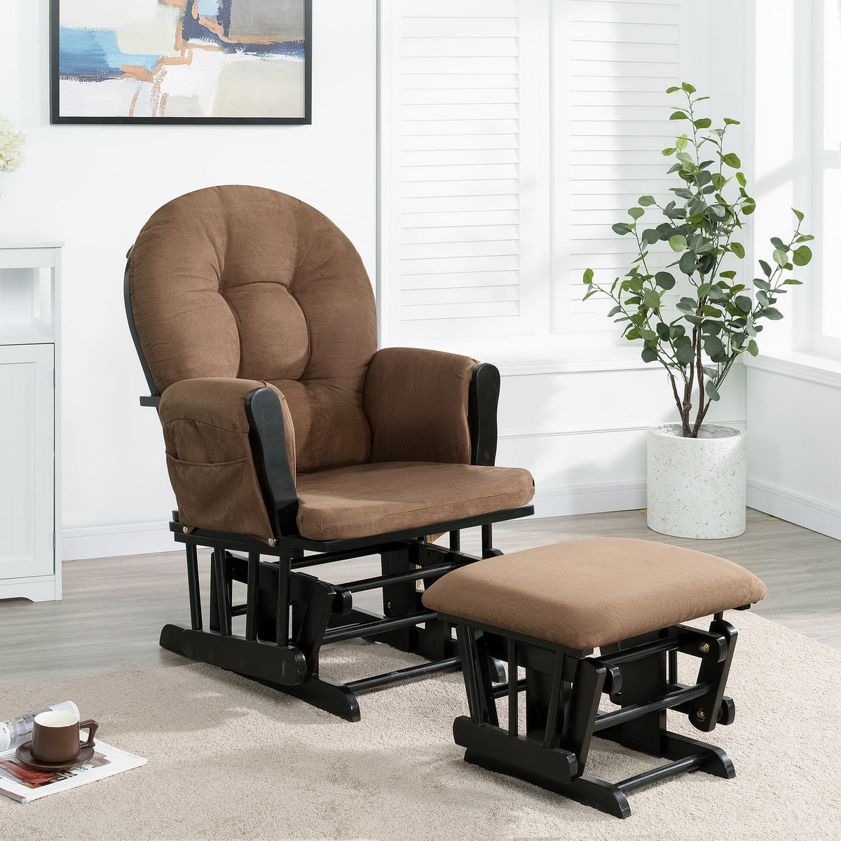 Upholstered Swivel Glider Rocker with Ottoman I10883