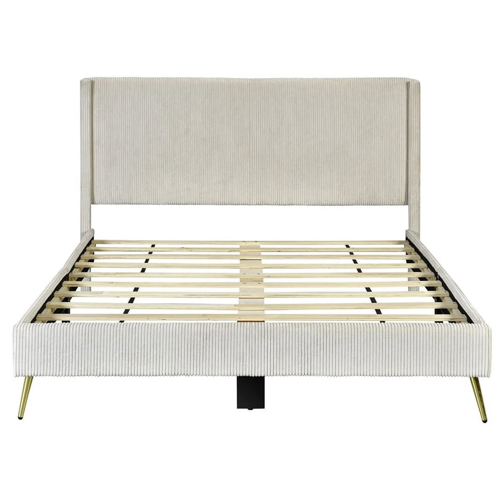 Cream Velvet Full Size Platform Bed L464292