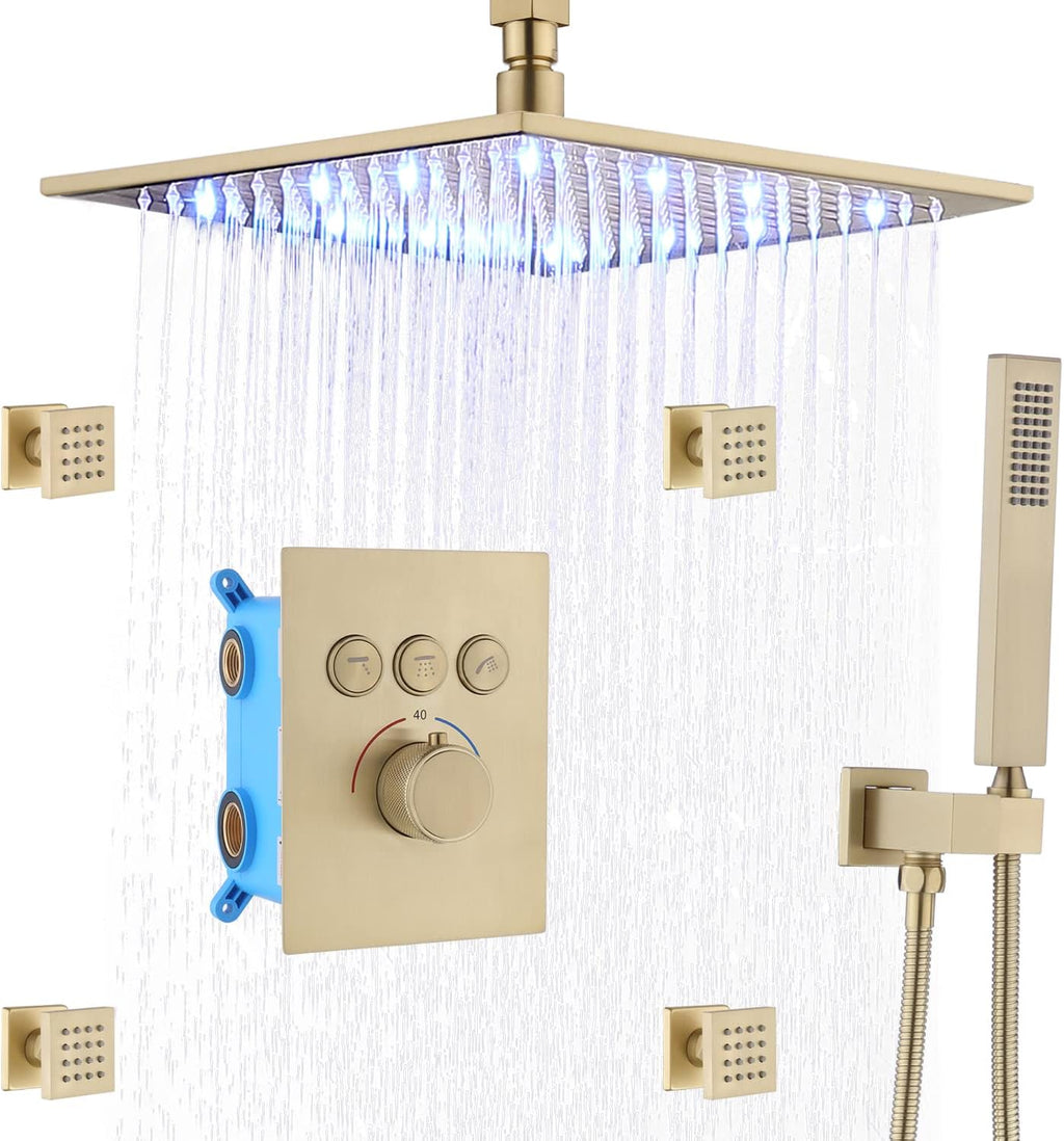 12 Inch Brushed Nickel Thermostatic Shower System S326