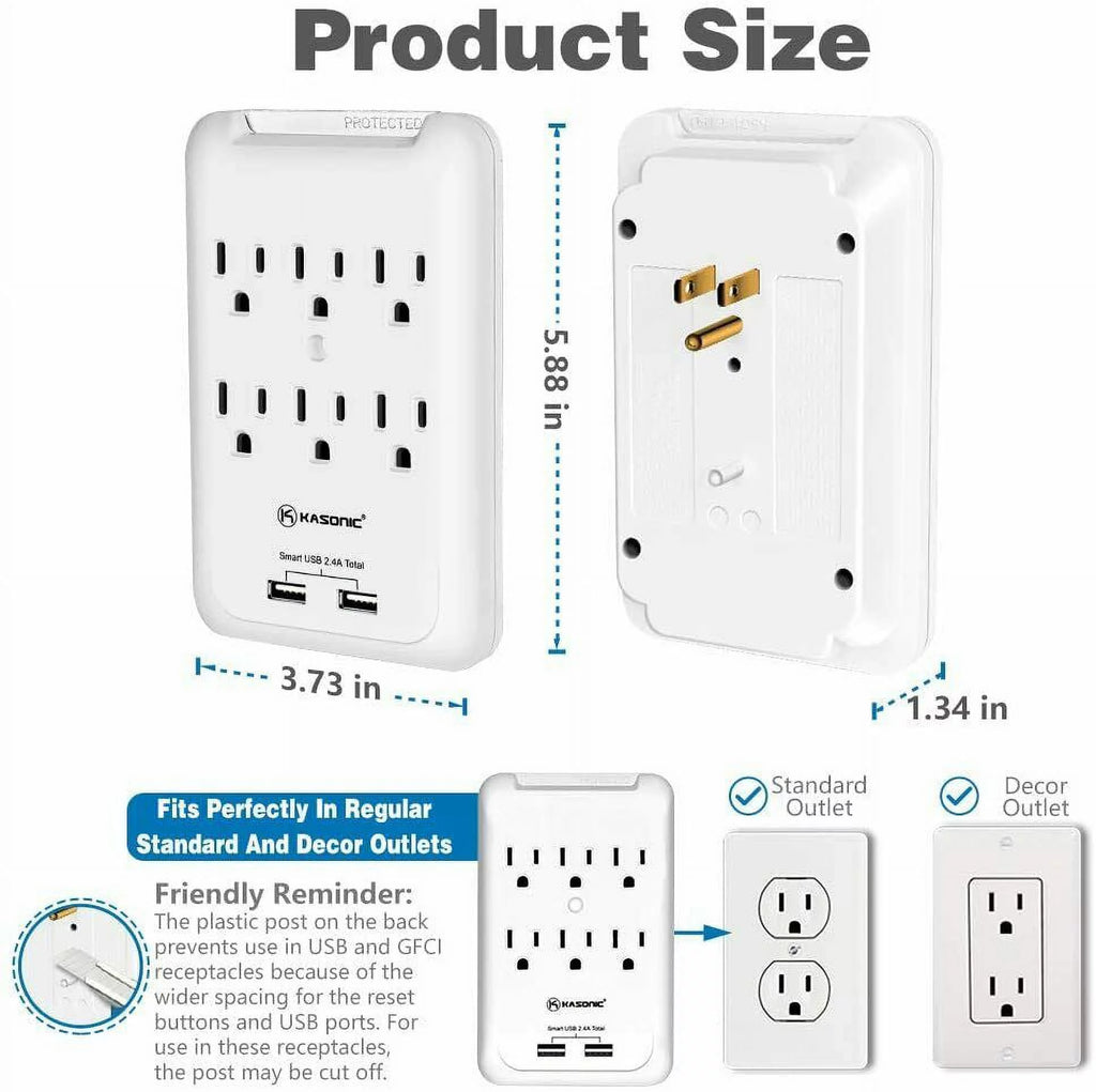 6-Outlet Wall Mount Surge Protector 2 Pack, 900 Joules with 2 USB Ports U34004
