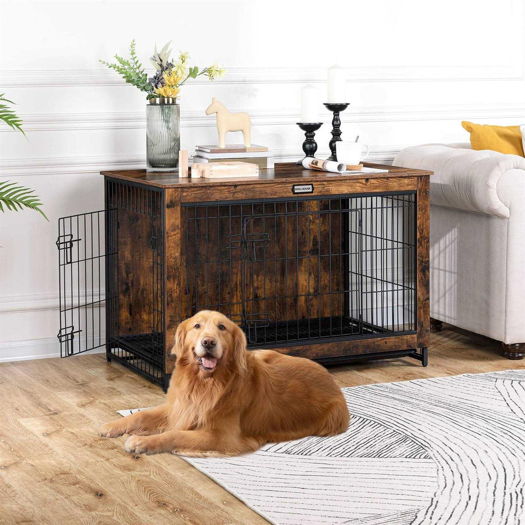 Large Wooden Dog Crate Furniture with Pull-Out Tray J3010