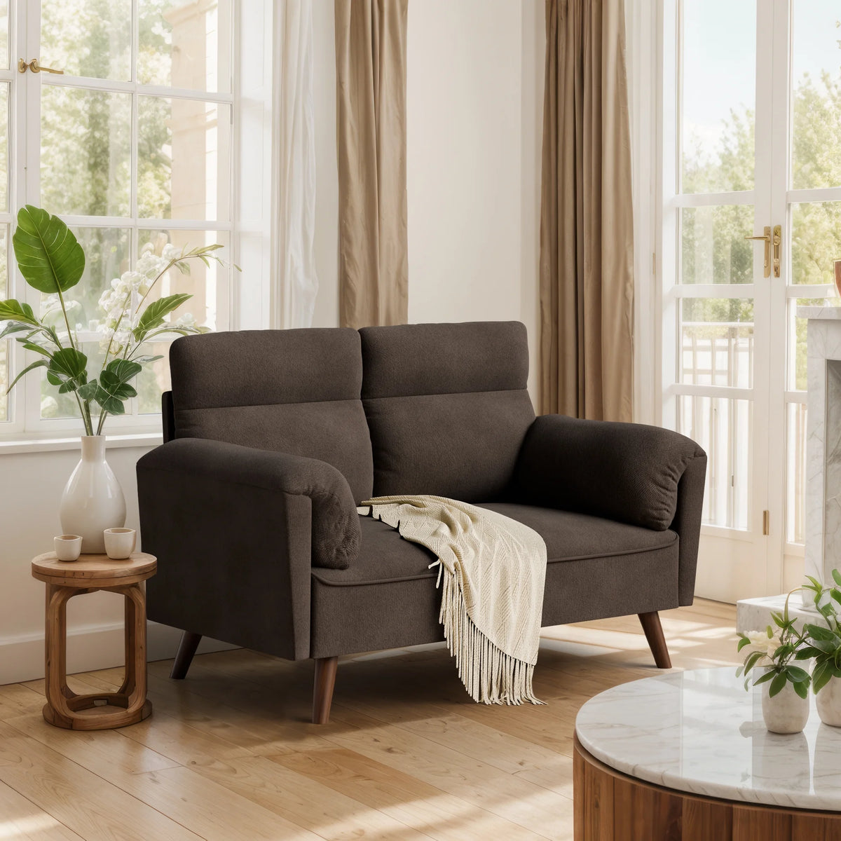 49'' Dark Gray Upholstered Loveseat Sofa with Wood Legs X957144