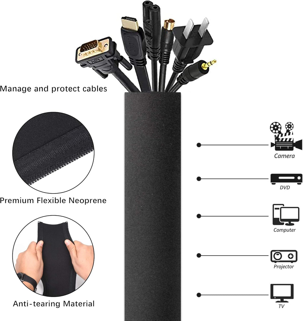 4 Packs Black Cable Management Sleeve G170355